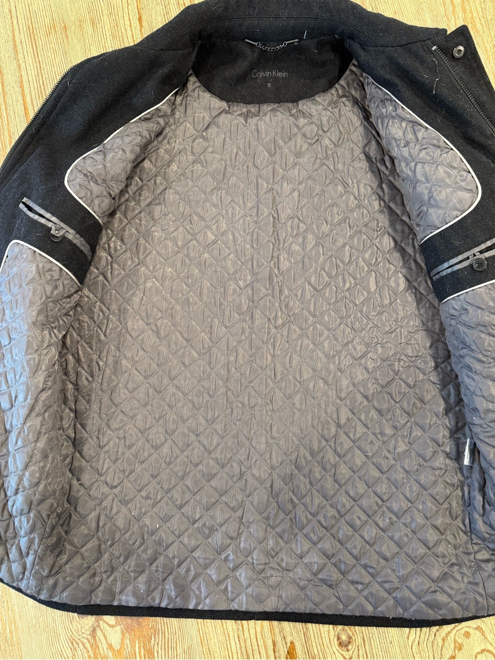 Calvin Klein Men’s Black Coat with Gray Quilted Lining